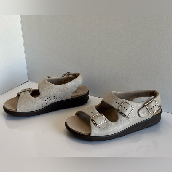 SAS Relaxed Heel Straps Sandal Women's 8 Wide Web Linen Leather Tripad Comfort - Picture 15 of 16